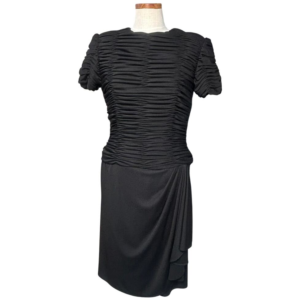 Oscar de la Renta Studio Black Ruched Draped Cocktail Dress Size 8 Vintage
